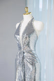 Ndyad Sequins Sheath V-Neck Long Prom Dress Shiny Evening Dress HZ1024