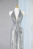 Ndyad Sequins Sheath V-Neck Long Prom Dress Shiny Evening Dress HZ1024