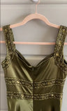 Ndyad Green Mermaid Spaghetti Straps Satin Beaded Long Prom Dress Evening Dress HZ1024