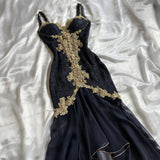 Ndyad Elegant Sweetheart Neck Lace Chiffon Spaghetti Strap Sequin Prom Dress HZ1024