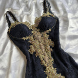Ndyad Elegant Sweetheart Neck Lace Chiffon Spaghetti Strap Sequin Prom Dress HZ1024