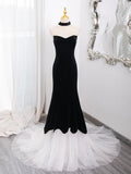 Evafashion Tulle Velvet Black Long Prom Dress, Mermaid Long Formal Dress HZ1024