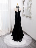 Evafashion Tulle Velvet Black Long Prom Dress, Mermaid Long Formal Dress HZ1024