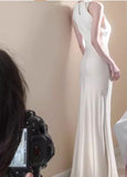 Ndyad satin halter neck dress birthday engagement dress HZ1024
