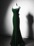 Ndyad Green Vintage Mermaid Velvet Spaghetti Straps Long Prom Dress HZ1024