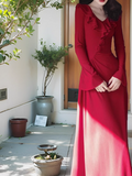 Ndyad retro red ruffled niche design slim long skirt HZ1024
