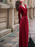 Ndyad retro red ruffled niche design slim long skirt HZ1024