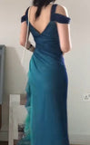 Ndyad Blue Sweetheart Neck Bodycon Dress Ruffled Party Dress Spaghetti Strap Evening Dress HZ1024