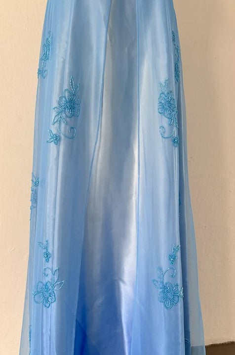 Ndyad Vintage Prom Dress Under $170??Gorgeous Spaghetti Straps Beading Applique Gradient Blue Sleeveless Long Evening Dress HZ1024
