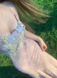 Ndyad Sweet Lace Applique Spaghetti Strap Mermaid Sleeveless Long Birthday Prom Dress Adult Ceremony Graduation Prom Dress HZ1024