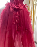 Ndyad Gradient Tulle Strapless A-Line Long Wedding Dress Evening Gown HZ1024