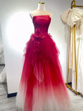 Ndyad Gradient Tulle Strapless A-Line Long Wedding Dress Evening Gown HZ1024