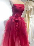 Ndyad Gradient Tulle Strapless A-Line Long Wedding Dress Evening Gown HZ1024
