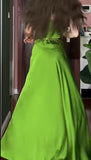 Ndyad Green Spaghetti Strap Slit Satin Long Sleeveless Prom Dress Party Pong Evening Dress HZ1024