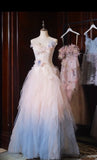 Ndyad Color Strapless Tulle A-Line Long Birthday Ball Dress Beautiful Wedding Dress HZ1024