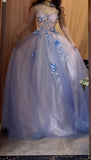 Ndyad A-Line Spaghetti Strap Tulle Applique Long Prom Dress Sweet Evening Dress HZ1024