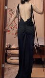Ndyad Sexy Chiffon Sheath Backless Long Prom Dress Spaghetti Strap Party Dress HZ1024
