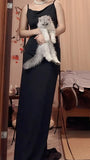Ndyad Sexy Chiffon Sheath Backless Long Prom Dress Spaghetti Strap Party Dress HZ1024