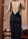Ndyad Sexy Chiffon Sheath Backless Long Prom Dress Spaghetti Strap Party Dress HZ1024