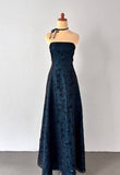 Ndyad Strapless Teal Satin Sleeveless Black Tulle Beaded Ball Dress Birthday Evening Dress HZ1024