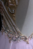 Ndyad Pink A-Line Tulle High Neck Chiffon Long Beaded Backless Prom Dress Retro Wedding Birthday Dress HZ1024