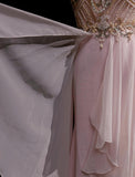 Ndyad Pink A-Line Tulle High Neck Chiffon Long Beaded Backless Prom Dress Retro Wedding Birthday Dress HZ1024