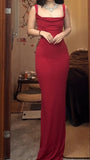 Ndyad Spaghetti Strap Satin Backless Long Bodycon Dress Ball Evening Dress HZ1024