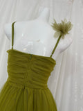 Ndyad Olive Green Spaghetti Strap Tulle Long Prom Dress Sweet Birthday Evening Dress HZ1024