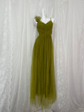 Ndyad Olive Green Spaghetti Strap Tulle Long Prom Dress Sweet Birthday Evening Dress HZ1024