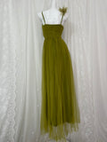 Ndyad Olive Green Spaghetti Strap Tulle Long Prom Dress Sweet Birthday Evening Dress HZ1024