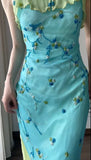 Ndyad Spaghetti Strap Chiffon Sheath Ruffle Beaded Blue and Green Spliced Ball Dress Party Birthday Dress HZ1024
