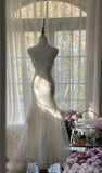 Ndyad White Spaghetti Strap Mermaid Tulle Sequined Ball Dress Birthday Dress HZ1024