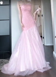 Ndyad Pink Strapless A-Line Tulle Sequined Long Ball Dress Birthday Evening Dress HZ1024