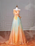 Ndyad Multicolor Strapless A-Line Tulle Long Prom Dress Wedding Dress Birthday Dress HZ1024