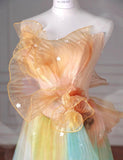 Ndyad Multicolor Strapless A-Line Tulle Long Prom Dress Wedding Dress Birthday Dress HZ1024