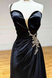 Ndyad Rhinestone One Shoulder A Line Prom Dress with Slit HZ1024