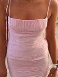Ndyad Mermaid Spaghetti Straps Floor Length Sleeveless Pink Prom Dress HZ1024
