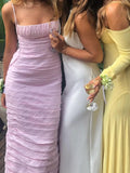 Ndyad Mermaid Spaghetti Straps Floor Length Sleeveless Pink Prom Dress HZ1024