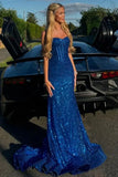 Ndyad Spaghetti Straps Long Mermaid Sequins Party Prom Dress HZ1024