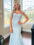 Ndyad Spaghetti Straps Long Mermaid Sequins Party Prom Dress HZ1024