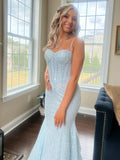Ndyad Spaghetti Straps Long Mermaid Sequins Party Prom Dress HZ1024