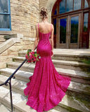 Ndyad Spaghetti Straps Long Mermaid Sequins Party Prom Dress HZ1024