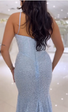 Ndyad Spaghetti Straps Long Mermaid Sequins Party Prom Dress HZ1024