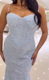 Ndyad Spaghetti Straps Long Mermaid Sequins Party Prom Dress HZ1024