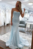Ndyad Spaghetti Straps Long Mermaid Sequins Party Prom Dress HZ1024