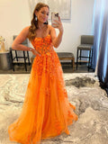 Evafashion A line Strapless Tulle Lace Long Prom Dres Applique Formal Dress HZ1024