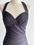 Ndyad Gradient Dark Gray Halter Neck Ruffle Sheath Prom Dress Birthday Dress HZ1024