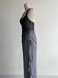 Ndyad Gradient Dark Gray Halter Neck Ruffle Sheath Prom Dress Birthday Dress HZ1024