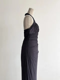 Ndyad Gradient Dark Gray Halter Neck Ruffle Sheath Prom Dress Birthday Dress HZ1024