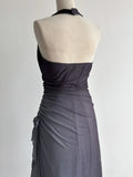 Ndyad Gradient Dark Gray Halter Neck Ruffle Sheath Prom Dress Birthday Dress HZ1024